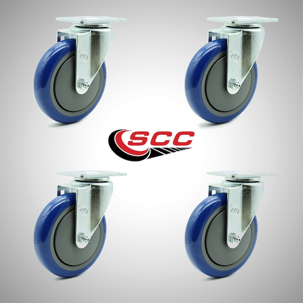 Service Caster 5 Inch SS Blue Polyurethane Wheel Swivel Top Plate Caster Set SCC-SS20S514-PPUB-BLUE-4 - main